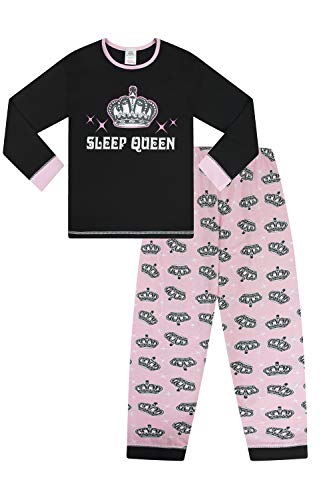Girl's Sleep Queen Long Pyjamas 10 to 16 Years Pink Black (12-13 Years)