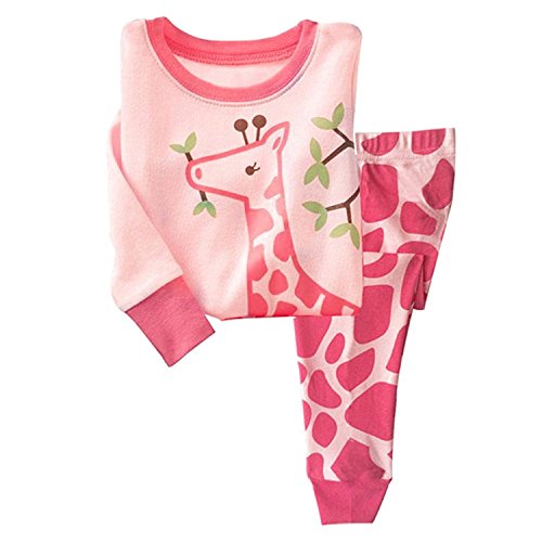Tkiames girls’ pyjamas with giraffe design, cotton, kids, long sleeve pyjamas 98 104 110 116 122 128 134 140 146 - Grey - 3-4 Years