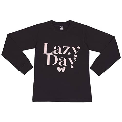 A2Z 4 Kids Girls Pyjamas Children Lazy Day Print Black PJs 2 Piece - PJS 209 Lazy Black_13