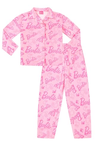 Barbie Womens and Girls Long Satin Pyjama Set Summer Two Piece Pyjamas Silk Satin (6-7 Years) Pink