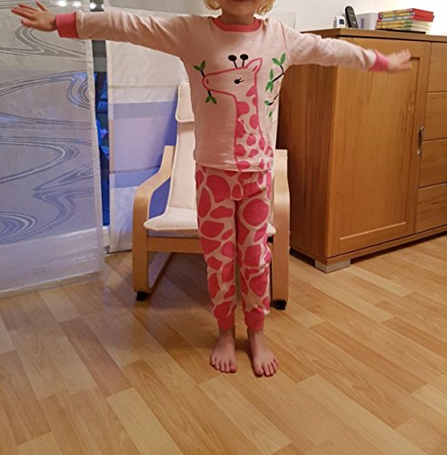 Tkiames girls’ pyjamas with giraffe design, cotton, kids, long sleeve pyjamas 98 104 110 116 122 128 134 140 146 - Grey - 3-4 Years