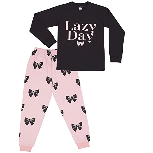A2Z 4 Kids Girls Pyjamas Children Lazy Day Print Black PJs 2 Piece - PJS 209 Lazy Black_13