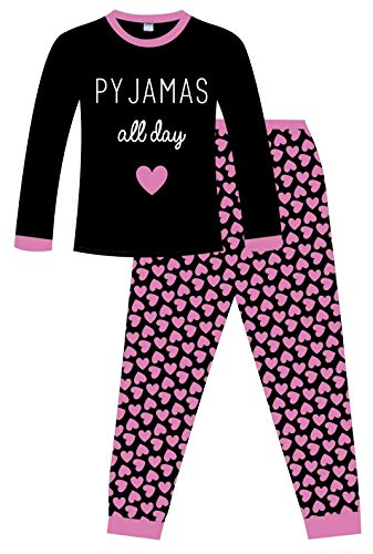 Cool Pyjamas All Day Heart Pink Black Girls Cotton Pyjamas (15-16 Years)