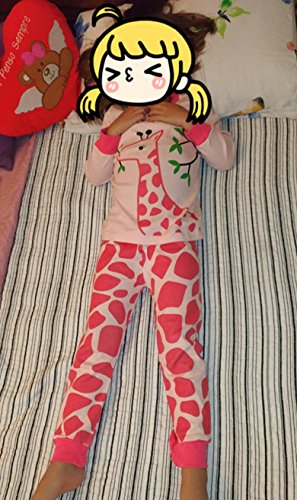 Tkiames girls’ pyjamas with giraffe design, cotton, kids, long sleeve pyjamas 98 104 110 116 122 128 134 140 146 - Grey - 3-4 Years