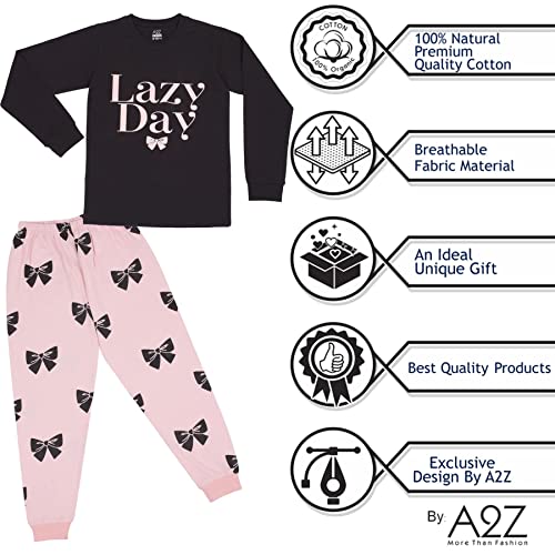 A2Z 4 Kids Girls Pyjamas Children Lazy Day Print Black PJs 2 Piece - PJS 209 Lazy Black_13