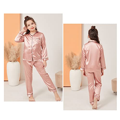 PythJooh Girls Satin Pyjamas Sets Girls Boys Long Sleeve Button-Down Pjs Set 2PCs Silky Nightwear Sleepwear for 3-14Years
