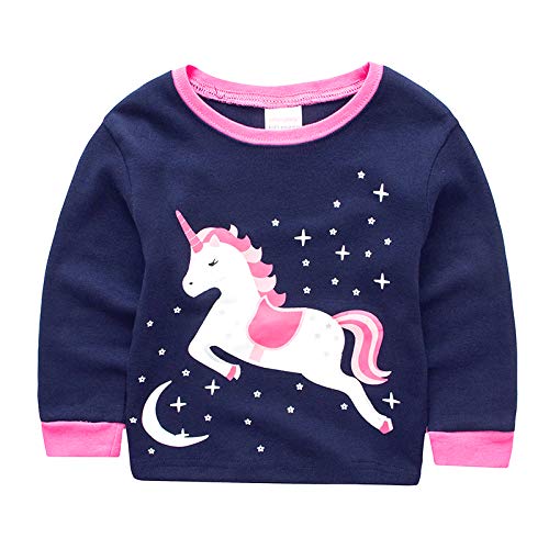 Girls Chirstmas Unicorn Pajamas Sleepwears 2pcs Long Sleeves Tops Pjs Nightwear + Pants Sets for Toddler Kid Size 5-6 Years 6T