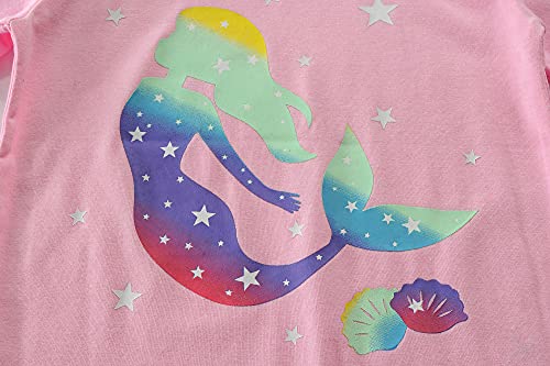 Toddler Girls Pyjamas 100% Cotton Mermaid Sleepwear Long Sleeve Pjs Winter Children Pajamas Fall Warm T Shirt and Pants Kids 2 Pieces Outfit Age 4-5 Years
