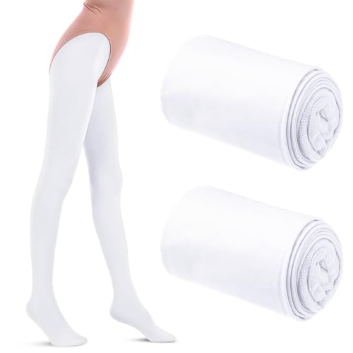 Zuimei 2 Pairs Ballet Tights Girls White ballet tights Footed Dance Tights Convertible Ballet Legging Stocking For Kids Dance Practice 5-10 Old(M)