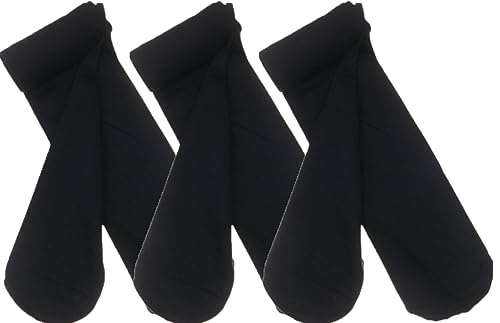 SENTELEGRI 3-Pack Girls Opaque Microfiber Tights Plain 60 Denier,Sizes 3-12 Years (11-12 Years, Black)