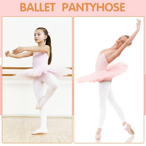 Zuimei 2 Pairs Ballet Tights Girls White ballet tights Footed Dance Tights Convertible Ballet Legging Stocking For Kids Dance Practice 5-10 Old(M)