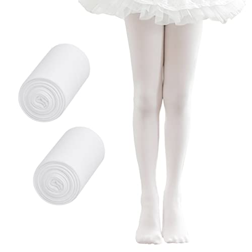 Snegyu 2 pack Girls Plain Tights Ballet Dance Tights Child Microfiber School Tights Pantyhose Thin White 90D Toddler Leggings Opaque Tights for Kids Girls 4-7 Years