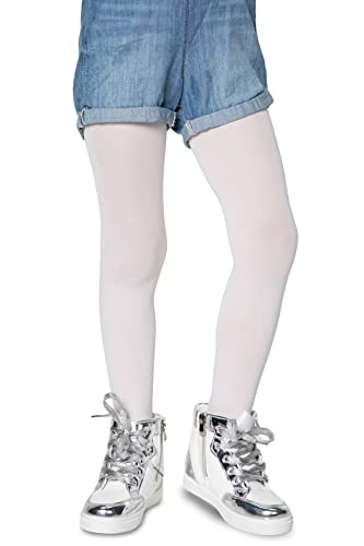 LORES Girls Kids Plain Tights Footed Ballet Dance School 40 Denier Opaque, White Size 7/8 years