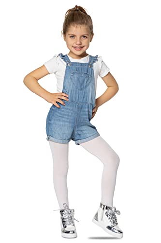 LORES Girls Kids Plain Tights Footed Ballet Dance School 40 Denier Opaque, White Size 7/8 years