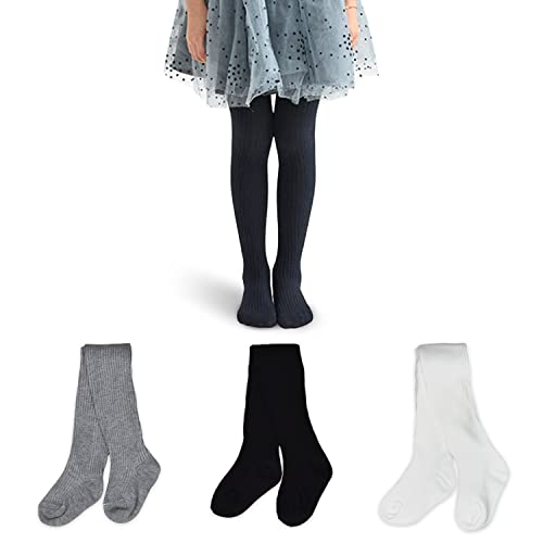 GENTABY Girls Tights & Legging Knit Tights- Multipack Black Tights Girls White Tights Gray Pantyhose Plain Color 3 Pack 3-5 Years Toddler Girls School Party Daily Tights Baby Girls