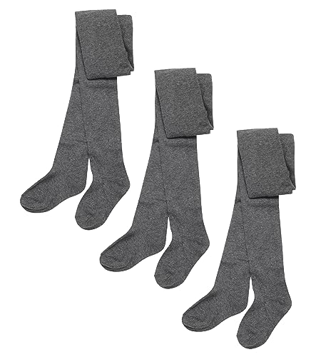 Sockstack Pack Of 3 Girls Tights, Soft Cotton Rich Lycra School Tights, Black Navy Grey (5/6 Years, Grey)
