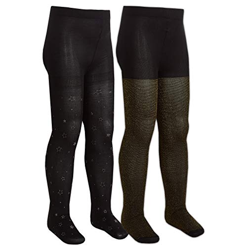 2 Pairs Girls Kids Infant Glitter Star Party School Tights Opaque 40 Denier Black Stars 9-10 Years