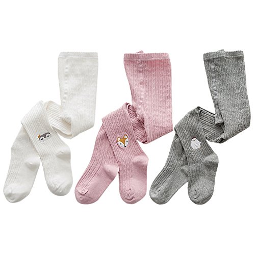 XPX Garment 3 pack Embroidery Animal Cotton Baby Girls Tights Toddler Leggings Stockings For Girls High Quanlity, Style 1:fox, 5-8 Years