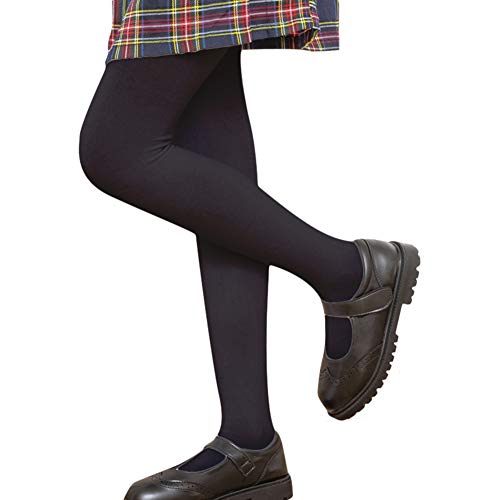 Girls Winter Tights Thick Fleece Lined Strechy Soft Pantyhose School Uniform, Black, M (6-8 Years)