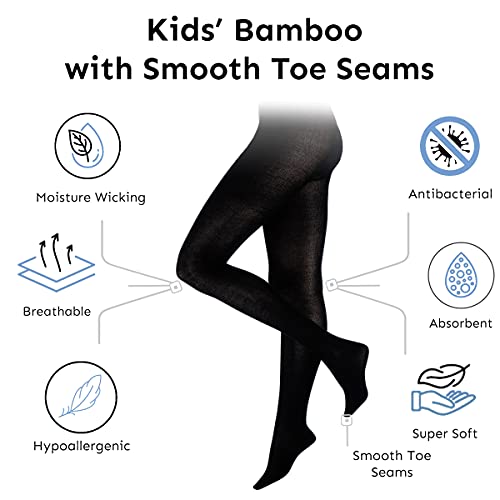 SockShop Girls Plain Bamboo Tights - Black, Navy, Grey Suitable for School Uniform or Casual Smooth Toe Seams, Soft, Cooling, Breathable 3 Pair Pack Ages 5-14 Grey 7-8 Years