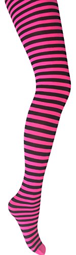Mysasi Children's Striped Tights Size 6-8 years. Black and Neon Pink.