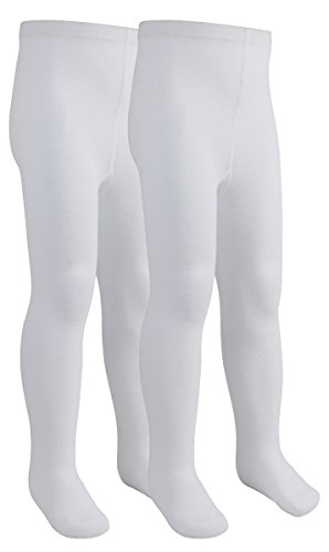 i2i Girls Cotton Rich Plain Knit Tights 2 Pack White 2-3 Years