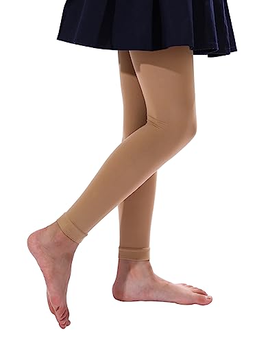 EVERSWE Girl's Microfiber Footless Tights, Ultra Soft Ballet Dance Tights (Caramel 11-13)