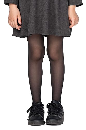 looksy Basic Lightweight Girls Tights Plain Footed 20 DEN Semi Sheer Pantyhose Ballet Dance School Uniform Stockings Tonia, Nero 9/10 years