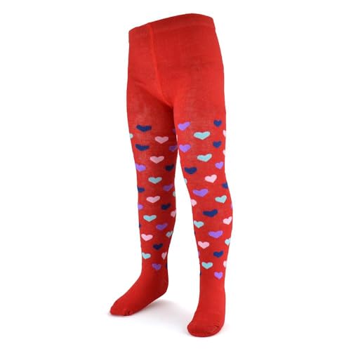 A2Z 4 Kids Girls Cotton Rich Tights Hearts & Spotty Comfortable Stretchy - Tights AZ838 Red 5-6