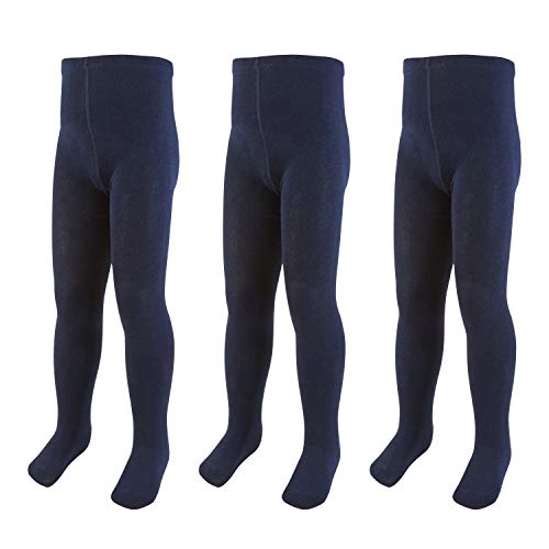 3Metzuyan Girls Cotton 3 Pairs School Tights 2-3 up to 11-12 Years Navy 5-6