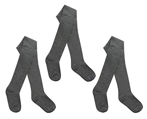 I.L.C.K Girls 3 Pairs Back To School Plain Cotton Rich Tights, Grey, 7-8 Years