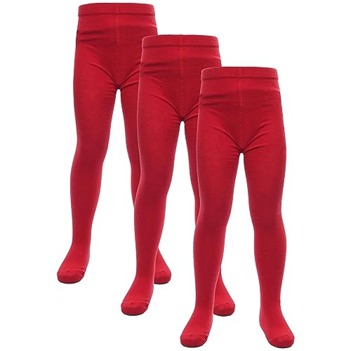 A2Z 4 Kids Cotton Rich Uniform School Tights Comfortable Schoolwear - UF Tights Red 3 Pack 5-6