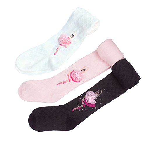 Comfysail 3 Pairs Girls Ballet Tights Leggings Pants Soft Cotton Stocking for 1-9 Years old Girls, M:4-6 Years, White/Pink/Black
