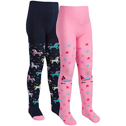 Kids Girls Cotton Rich Novelty Unicorn Tights Pink Navy 5-6