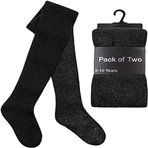 ITRAT® 2 Pairs Kids Girls School Cotton Tights Children Plain Uniform School Tights, Thick Warm Winter Cotton Rich Plain School Tights Girls Plain Super Soft Tight Everyday use (Black 15-16 Years)