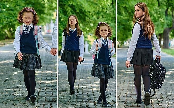 ITRAT® 2 Pairs Kids Girls School Cotton Tights Children Plain Uniform School Tights, Thick Warm Winter Cotton Rich Plain School Tights Girls Plain Super Soft Tight Everyday use (Black 15-16 Years)
