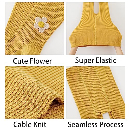 Silkglory Tights for Girls (2 Pack) Stockings for Girl, Cable Knit Cotton Toddler Tights Pantyhose with Flower Decoration 4-5T, Ginger/Pink