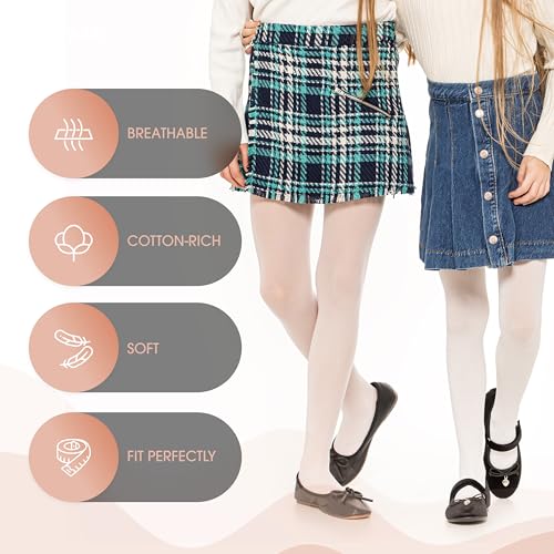 OVISSA Ballet Tights Girls School Tights For Kids Girls Strong Footed Soft Girls Ballet Tights School Uniform Dancing Sport 50 DEN With Microfibre 7-8 Years, White