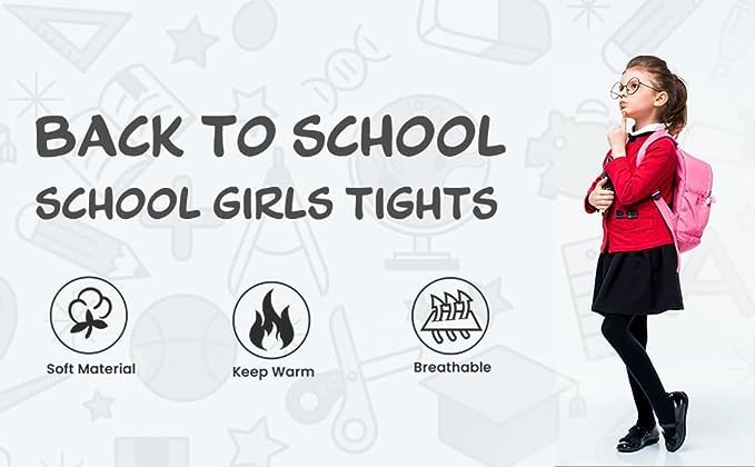 ITRAT® 2 Pairs Kids Girls School Cotton Tights Children Plain Uniform School Tights, Thick Warm Winter Cotton Rich Plain School Tights Girls Plain Super Soft Tight Everyday use (Black 15-16 Years)