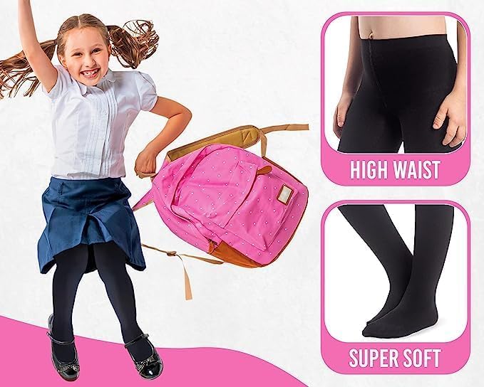 ITRAT® 2 Pairs Kids Girls School Cotton Tights Children Plain Uniform School Tights, Thick Warm Winter Cotton Rich Plain School Tights Girls Plain Super Soft Tight Everyday use (Black 15-16 Years)