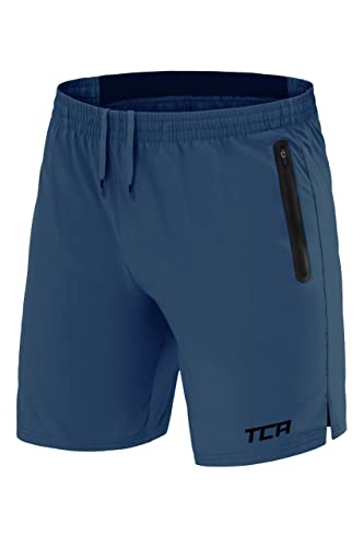 TCA Boys and Girls Elite Tech Lightweight Running Training Shorts with Zip Pockets - Iron Blue, 12-14 Years