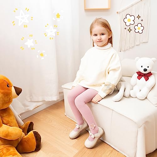 Silkglory Tights for Girls (2 Pack) Stockings for Girl, Cable Knit Cotton Toddler Tights Pantyhose with Flower Decoration 4-5T, Ginger/Pink