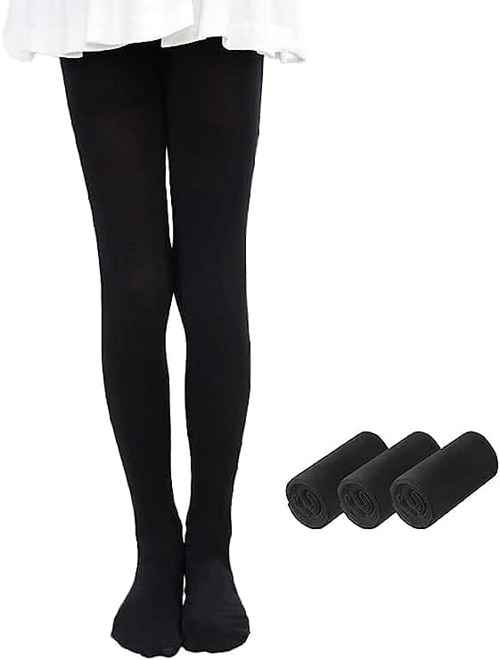 ITRAT® 2 Pairs Kids Girls School Cotton Tights Children Plain Uniform School Tights, Thick Warm Winter Cotton Rich Plain School Tights Girls Plain Super Soft Tight Everyday use (Black 15-16 Years)