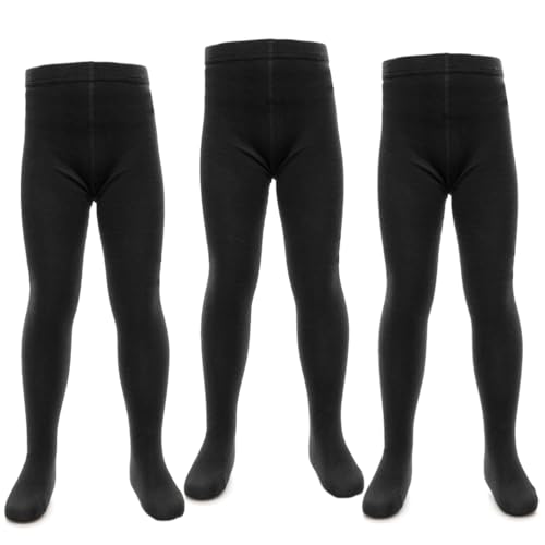Fashion by Purdashian Back To School Black Tights Or Grey Tights | Pack Of 3 Girls School Tights | Soft Cotton Warm Stretchy Tights For Girls | School Uniform Opaque Tights | Black Age 9-10 Years