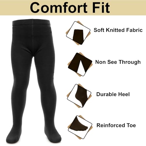 Fashion by Purdashian Back To School Black Tights Or Grey Tights | Pack Of 3 Girls School Tights | Soft Cotton Warm Stretchy Tights For Girls | School Uniform Opaque Tights | Black Age 9-10 Years