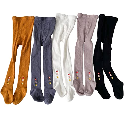 Snegyu 2 Pack Cute Warm Kids Girls' Knit Cotton Tights Baby Girl Leggings Floral Embroidery Patterned Toddler Pantyhose