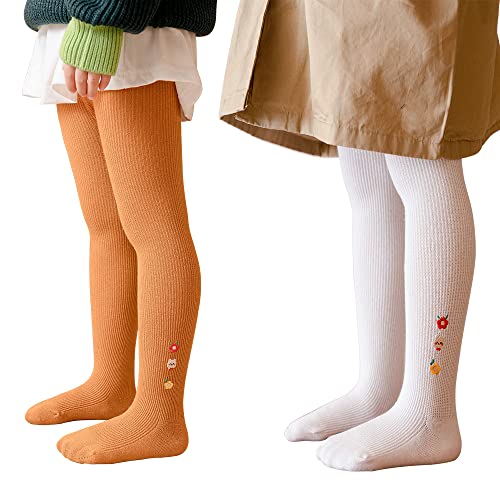 Snegyu 2 Pack Cute Warm Kids Girls' Knit Cotton Tights Baby Girl Leggings Floral Embroidery Patterned Toddler Pantyhose