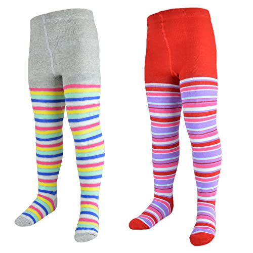 Thingimijigs 2 Pairs Girls Sparkly Striped Supersoft Cotton Rich Knitted Tights - 7-8 Years