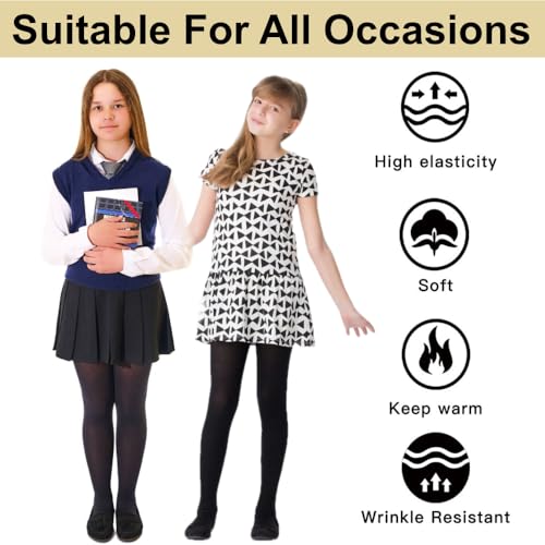 Fashion by Purdashian Back To School Black Tights Or Grey Tights | Pack Of 3 Girls School Tights | Soft Cotton Warm Stretchy Tights For Girls | School Uniform Opaque Tights | Black Age 9-10 Years