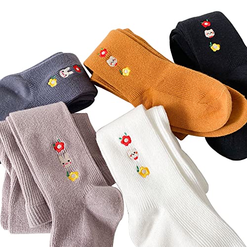 Snegyu 2 Pack Cute Warm Kids Girls' Knit Cotton Tights Baby Girl Leggings Floral Embroidery Patterned Toddler Pantyhose